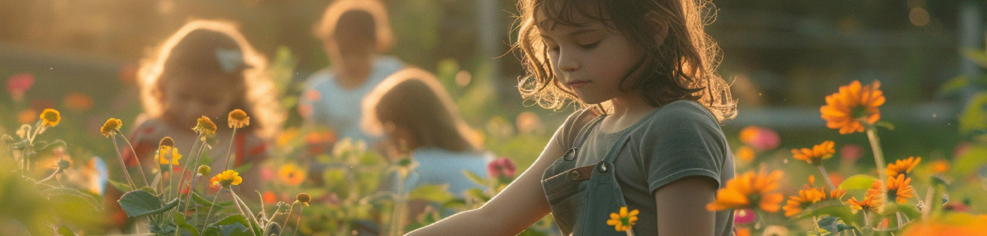 Enfants dans un champ de fleurs — accompagner le vivant