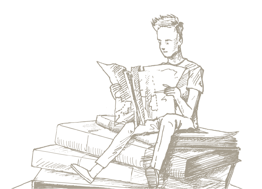 Personne assise lisant sur une pile de livres — en pratique